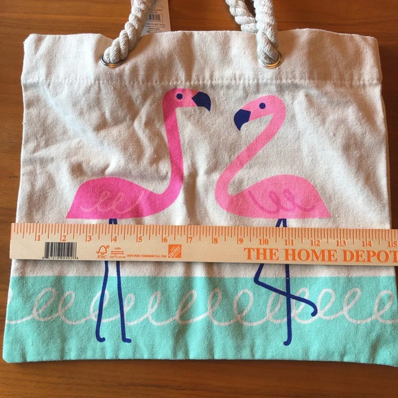 Made for Retail Flamingo Print Small Beach Bag Canvas Cloth Tote Bag New - Picture 5 of 7
